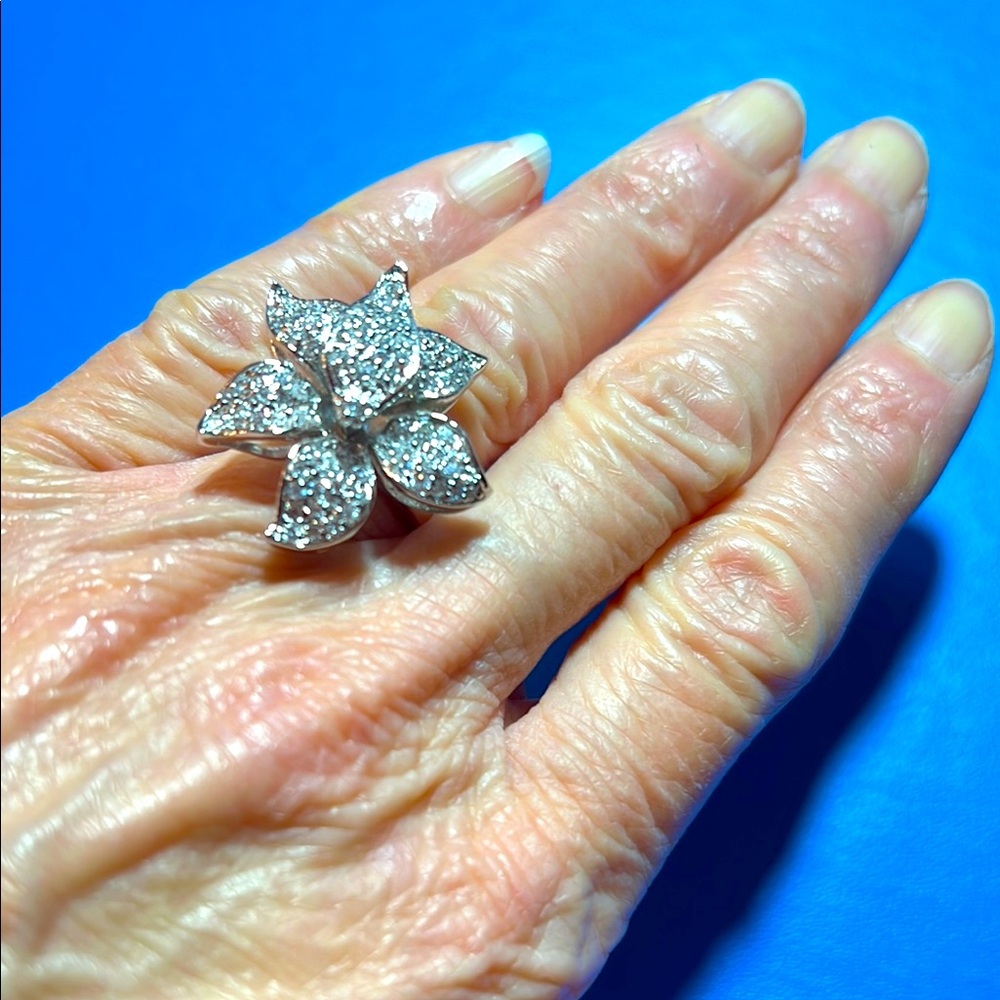 NWOT, Nolan Miller, Elegant Silver Floral & Pave CZ’s Ring.  Size 6.